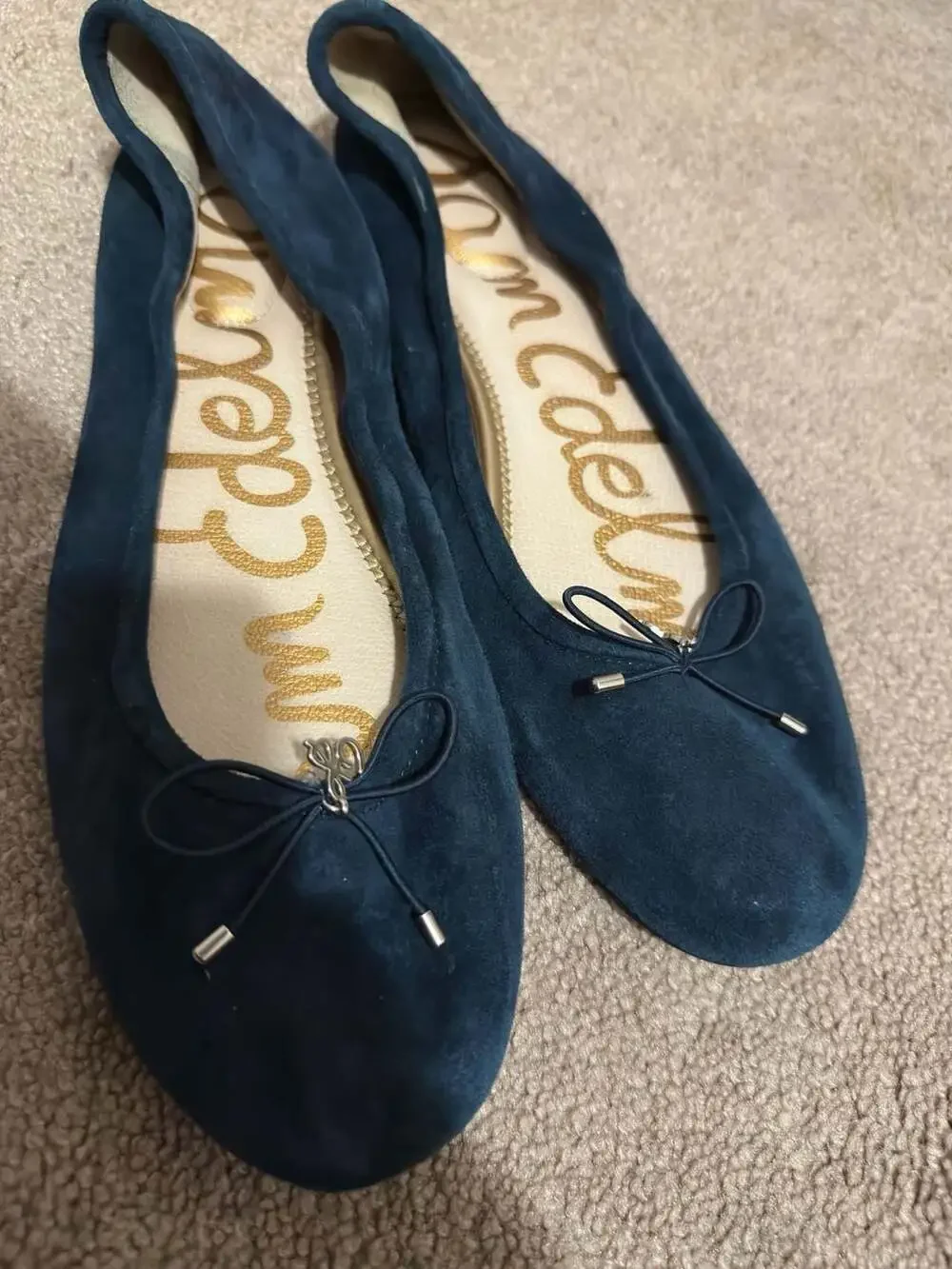 Sam Edelman Felicia Navy Blue Suede Ballet Flats with Bow Detail